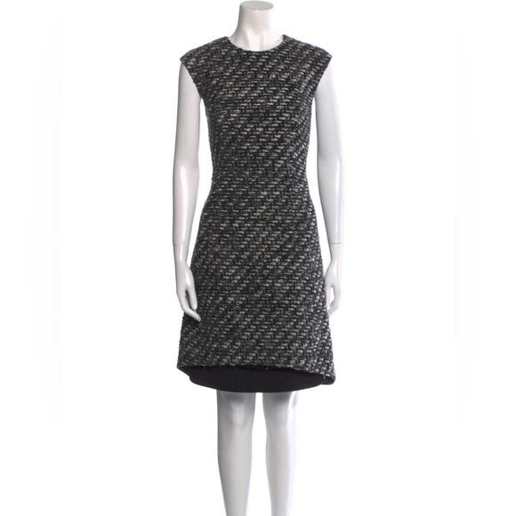 AKRIS PUNTO Black Gray Wool Tweed Mixed Media Knee-Length A-Line Dress EUC US 6 - Picture 1 of 12